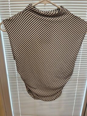 H&M Black & White Striped Sleeveless Mock Neck Top
